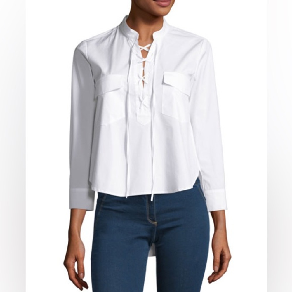 VERONICA BEARD
Harper Poplin Lace-up Blouse, White